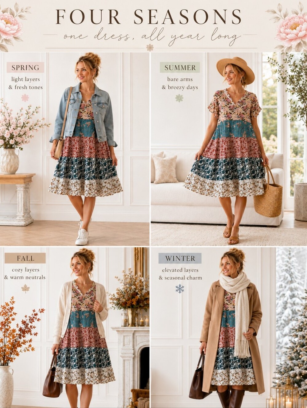 Grace & Lace Floral Patchwork Tiered Dress Boho Cottagecore | Size Medium - Picture 5 of 11